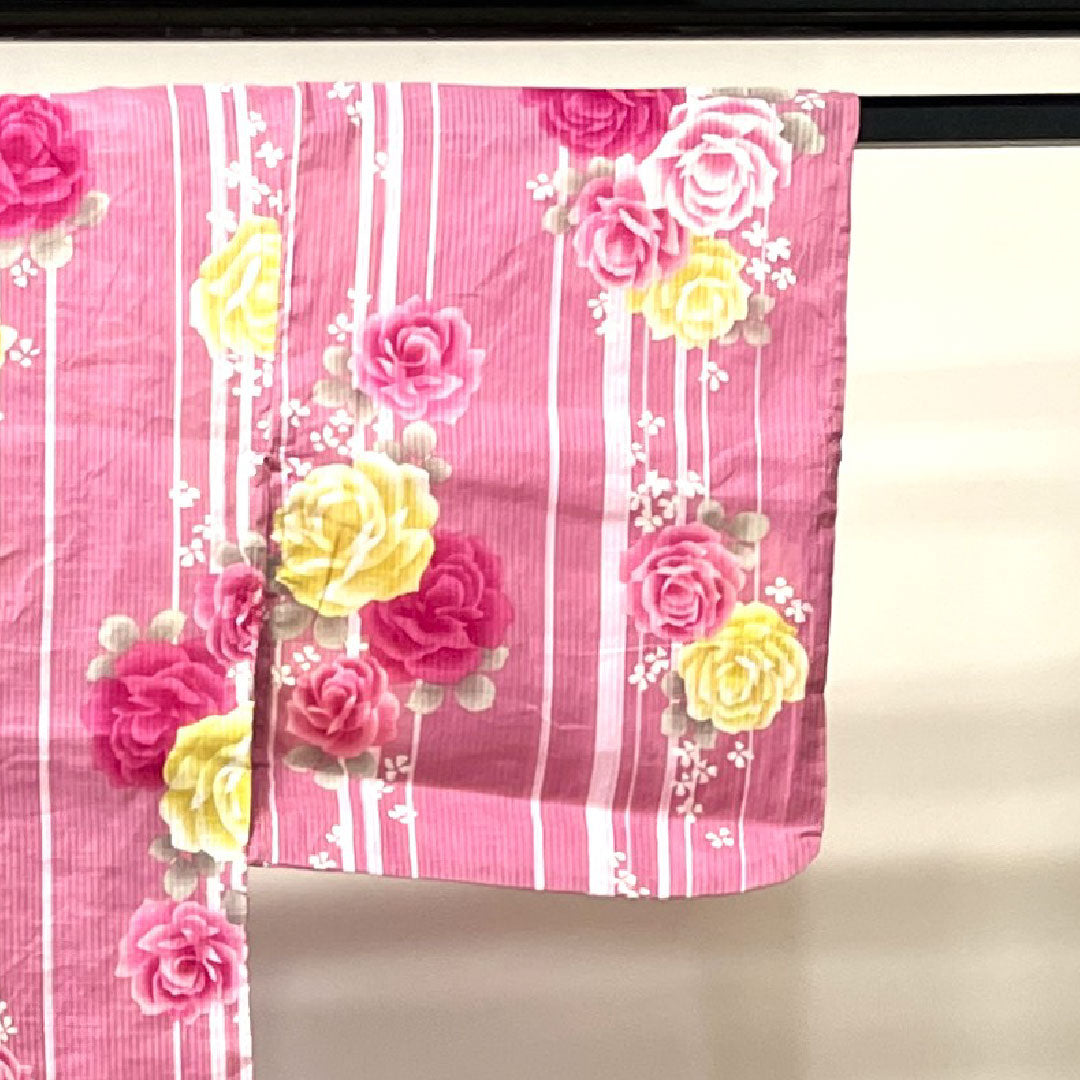 浴衣 撫子色 薔薇 縞 木綿 Aランク 単衣 身丈165.5cm 裄丈66cm ピンク系 1118002233513