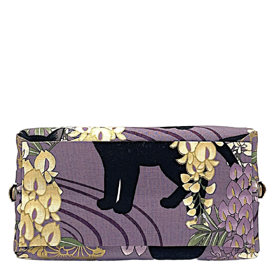 和装バッグ カジュアル NEWランク 鳩羽色（はとばいろ） 黒猫 藤 花柄 紫系 113900135120