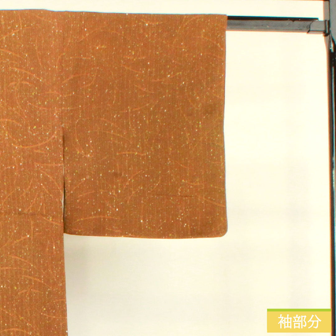 小紋 正絹 身丈158.5cm 裄丈64cm 袷 鳶色（とびいろ）タタキ染 抽象模様 Aランク 茶系 1115004043314