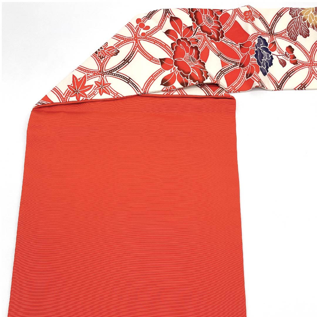 Nagoya obi, scarlet, Shippo Tsunagi, floral pattern, obi length 383cm, pure silk, S rank, point pattern, casual, vermilion, 1124004512316, Nagoya style