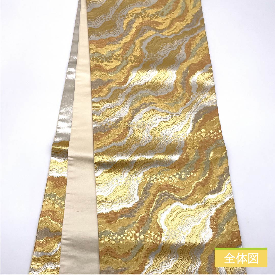 Formal silver-colored obi, pure silk, S-rank, with a ripple pattern, suitable for formal kimono (tomesode), length 436cm, six-fold hem, product number 1123015972322
