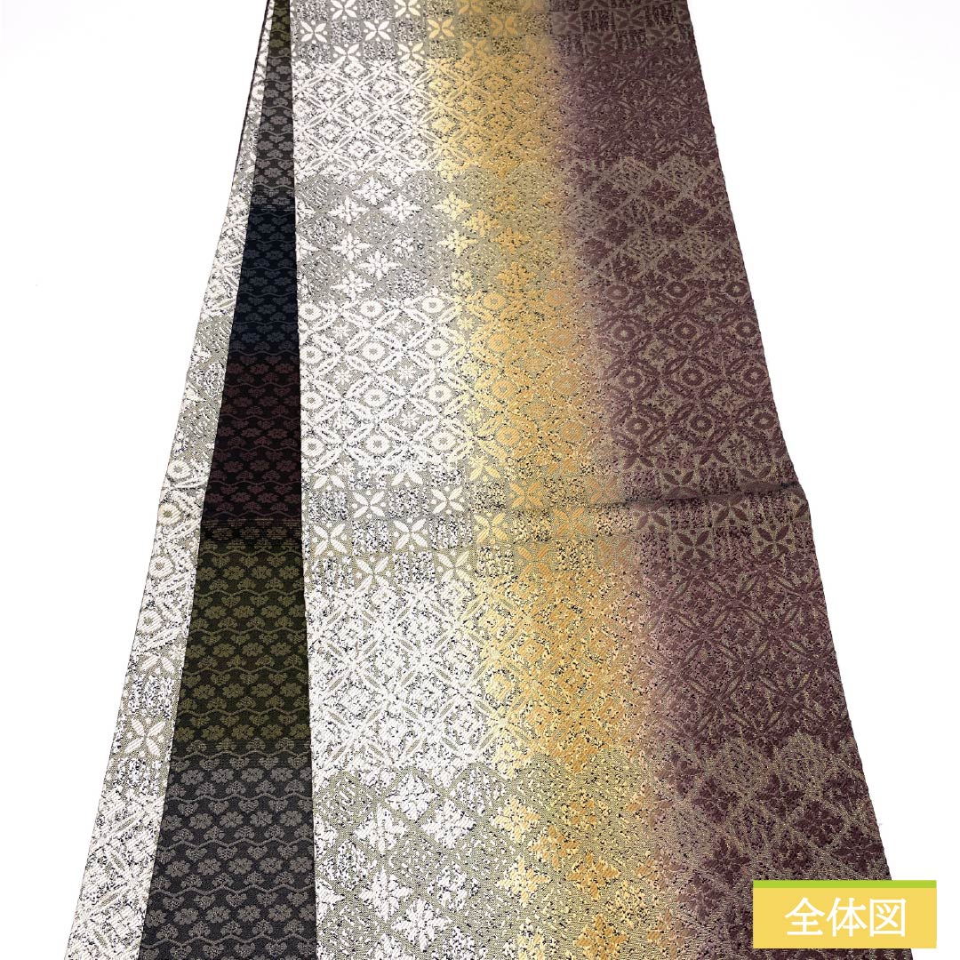Pure silk obi with a cloisonne flower diamond pattern, length 450cm, S rank, full-length, semi-formal, gradient pattern, product number 1123014852499