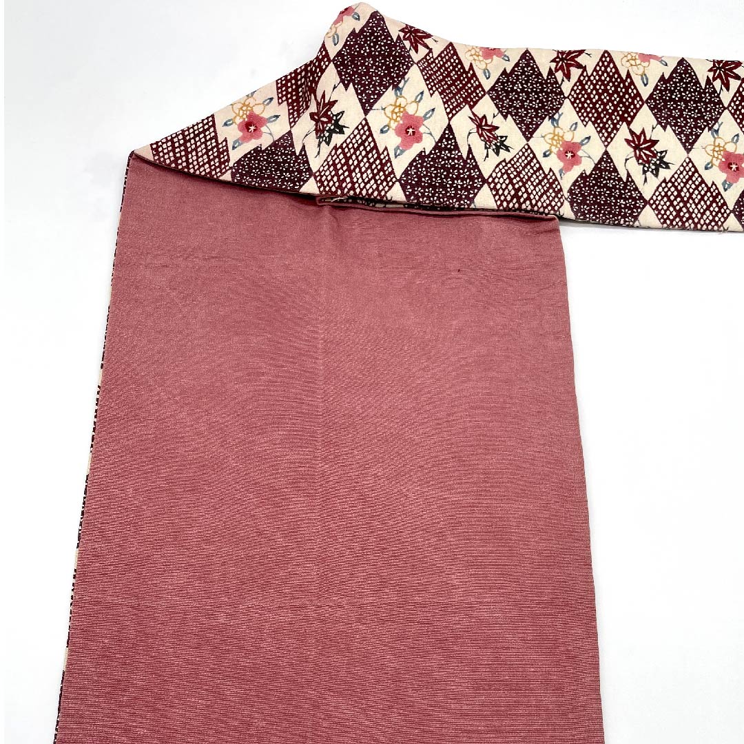 名古屋帯 二人静色 紅葉 花柄 松皮菱 帯丈320cm 正絹 Bランク 六通 カジュアル 紫系 1124004734320  名古屋仕立て