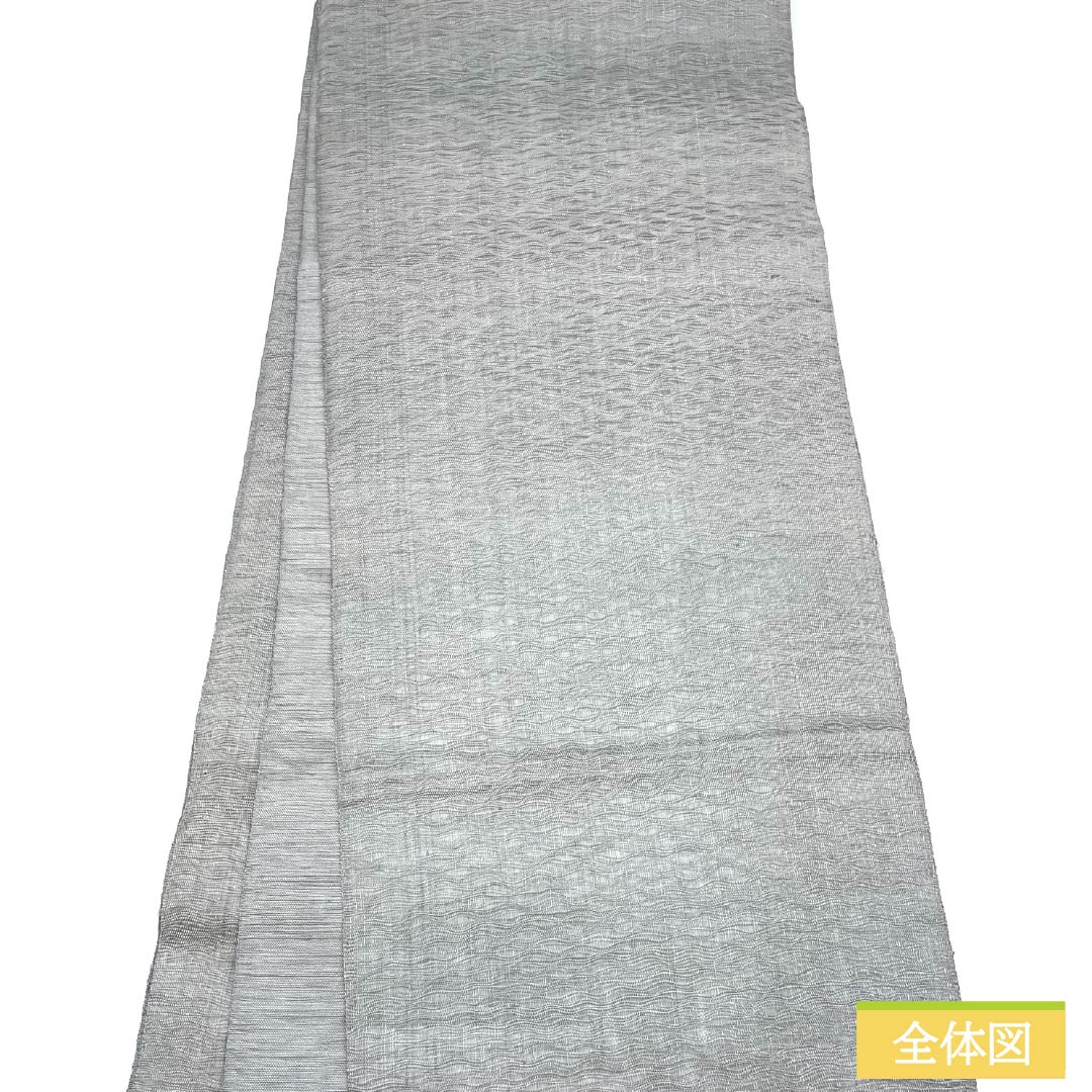 Fukuro Obi, Pure Silk, Light Gray, Scoop Weave, Wave, Length 452cm, A Rank, Pointed Pattern, Casual, Gray, 1123012413422