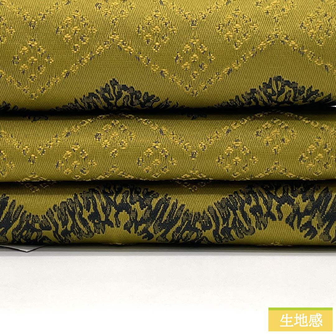 (New) Half-width obi, polyester, NEW rank, rapeseed oil color and susuki color, zigzag pattern, abstract floral pattern, reversible, obi length 400cm, green family, 1125002771419