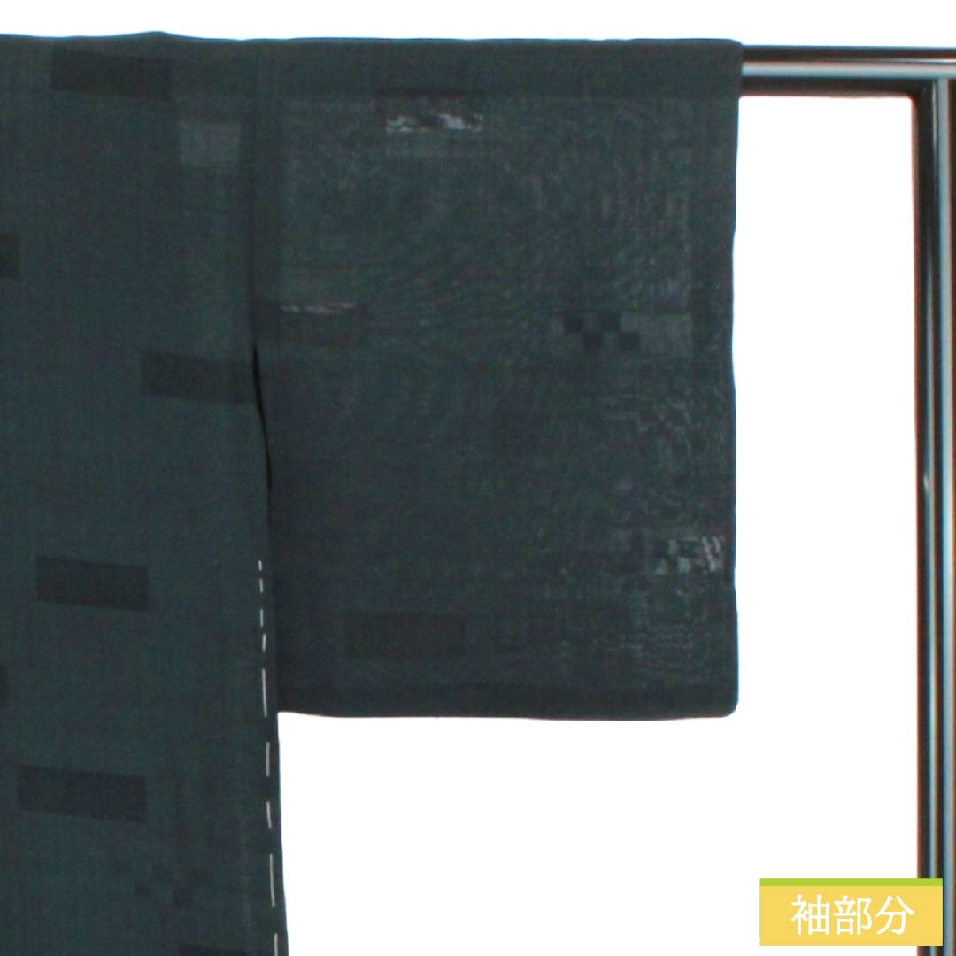 Summer Silk Iromuji (Solid Color Kimono) B Rank, Length 161cm, Sleeve-to-Sleeve 65.5cm, Tsumugi Fabric, Mon-sha (Gauze with Woven Patterns), Sha (Gauze), Black-ish, 1132003824410
