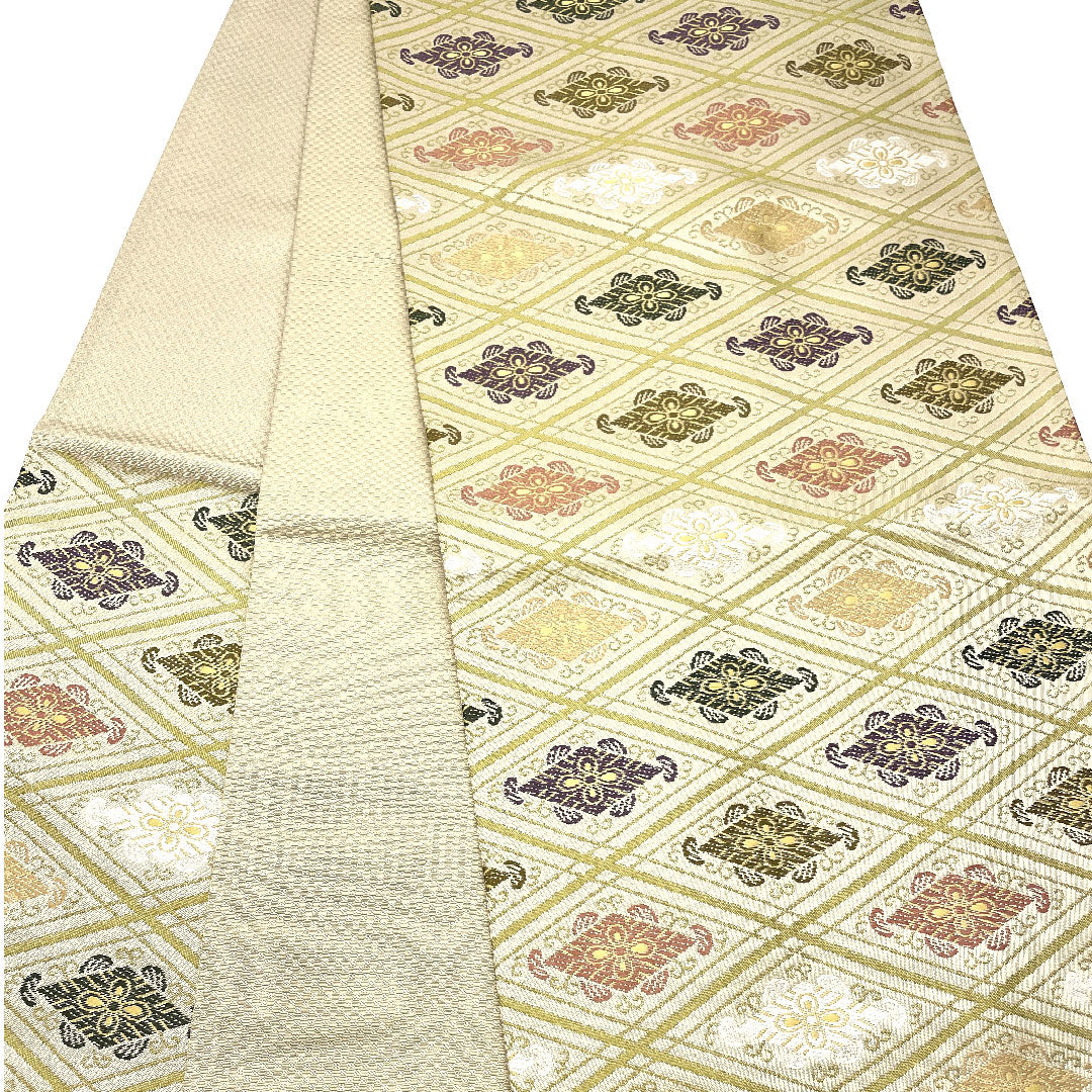 【未仕立】袋帯 正絹 Sランク 蒸栗色（むしぐりいろ） 上文錦 正倉院文様   帯丈438cm 六通 セミフォーマル 緑系 1123004812319