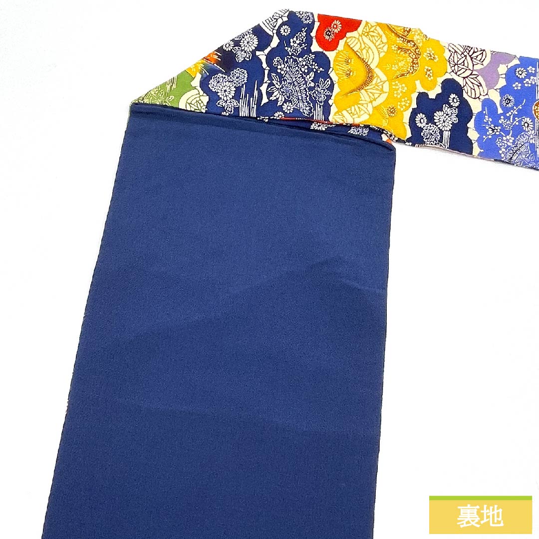 Nagoya obi, iron grape color, Kyoto Bingata, classic pattern, flower, plant motif, obi length 375cm, pure silk, S rank, six-pass, casual, blue, 1124005312317, Nagoya style