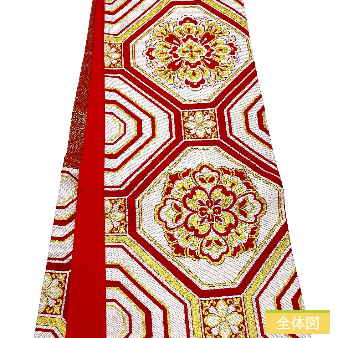 Fukuro Obi (Sash) - Pure Silk - White (Shiroiro) - Tortoise Shell Pattern - Length 436cm - S Rank - Six Passes - Formal - White 1123011602311