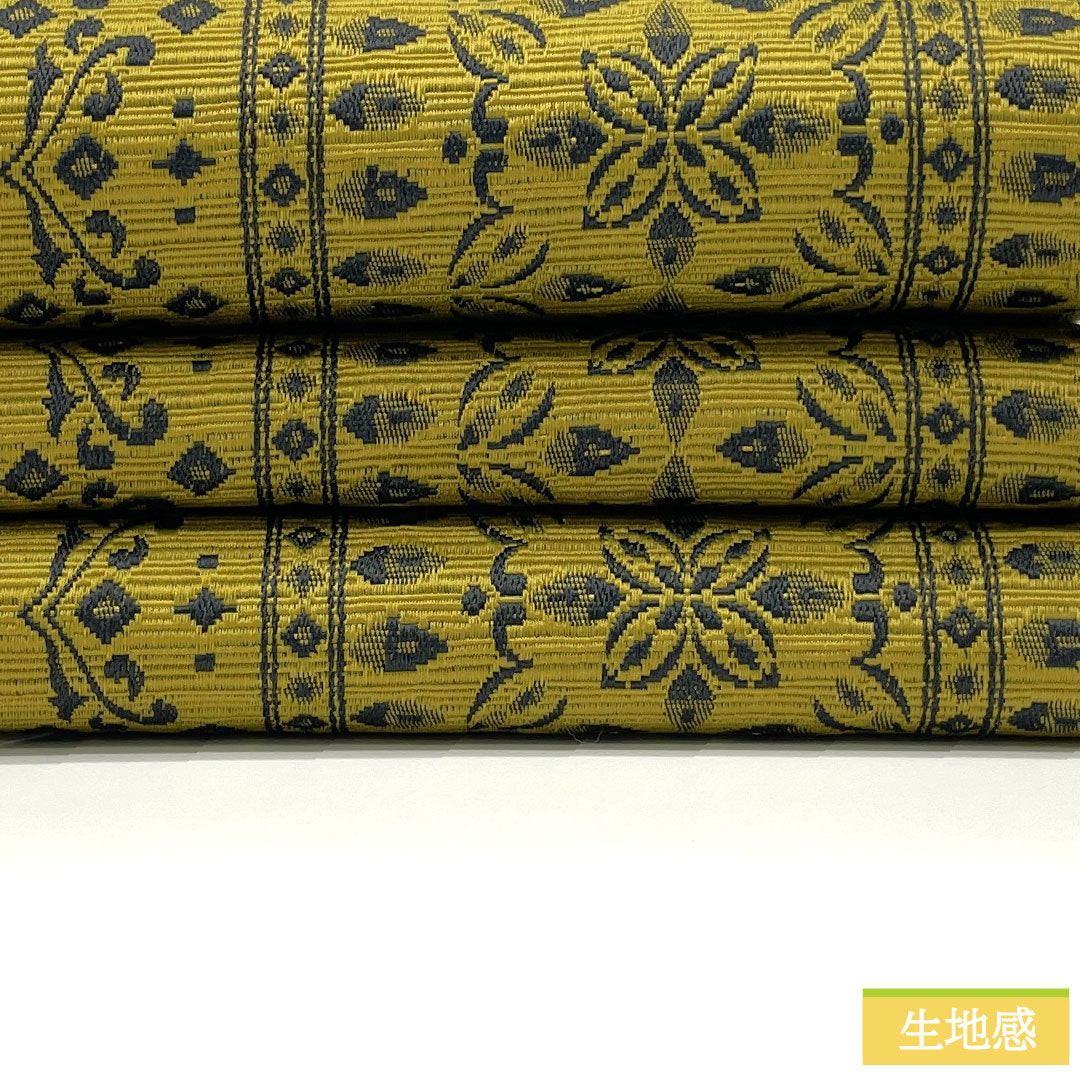 (New) Half-width obi, polyester, NEW rank, sentoku-iro (dark reddish-brown) and zoge-iro (ivory) with abstract floral and stripe patterns, reversible, obi length 400cm, green family, 1125002401419