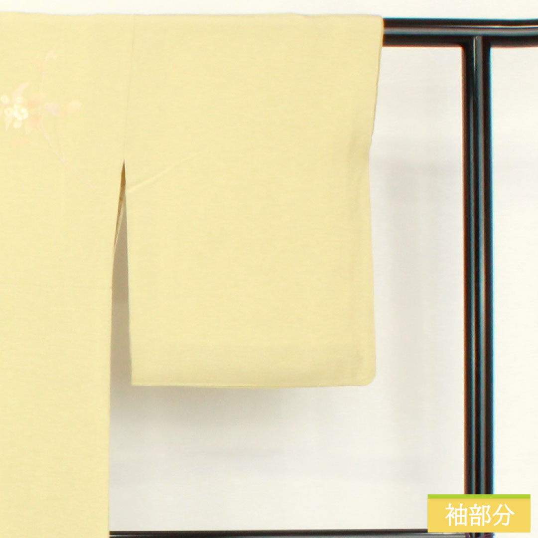 訪問着 正絹 袷 身丈151cm 裄丈61cm 硫黄色）いおういろ） 京友禅 草花模様 一つ紋 三ツ割藤 Aランク 緑系 1112005593219