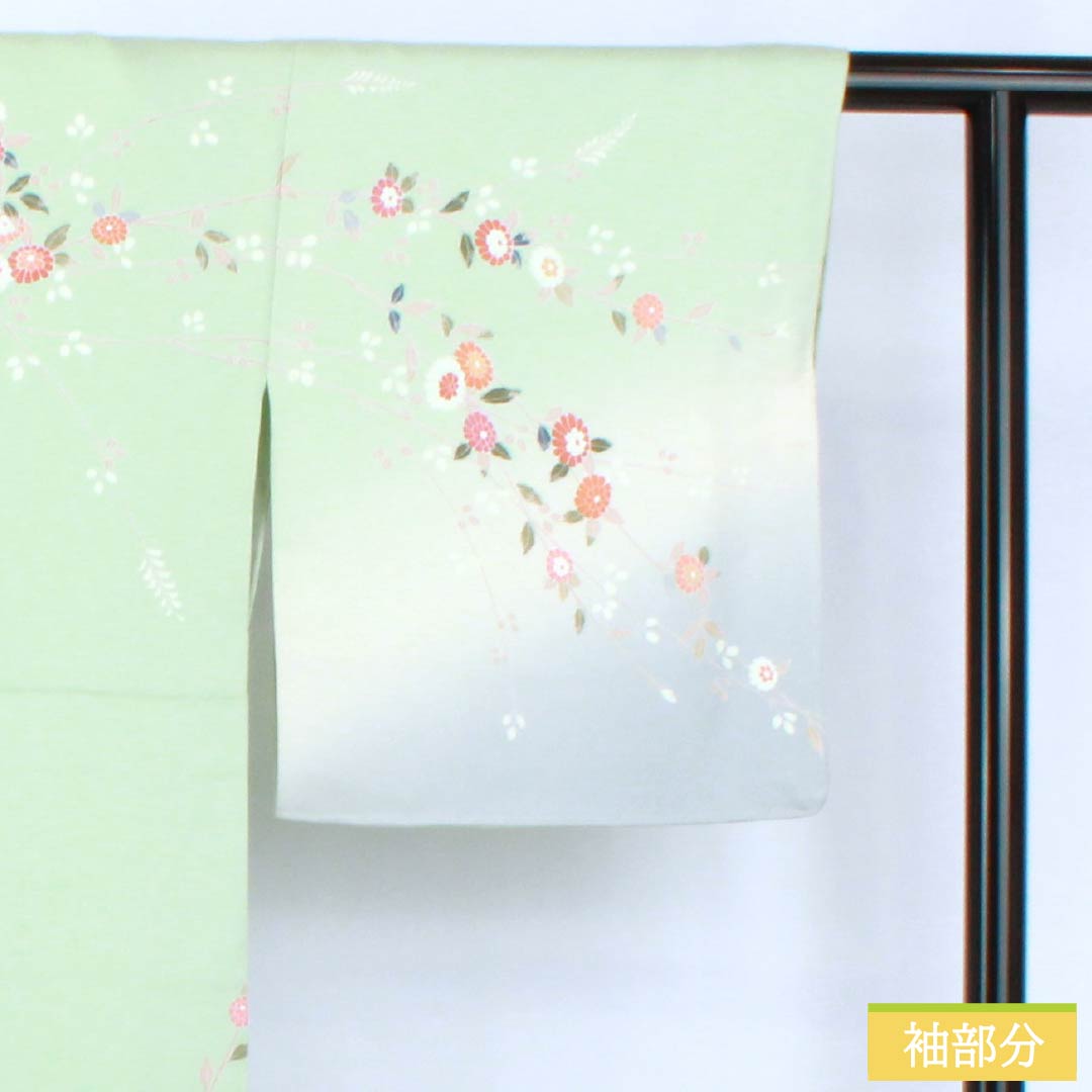 訪問着 正絹 Sランク 袷 身丈166.5cm 裄丈62cm 薄緑色（うすみどりいろ） 京友禅 草花 しつけ糸付き 緑系 1112007602519