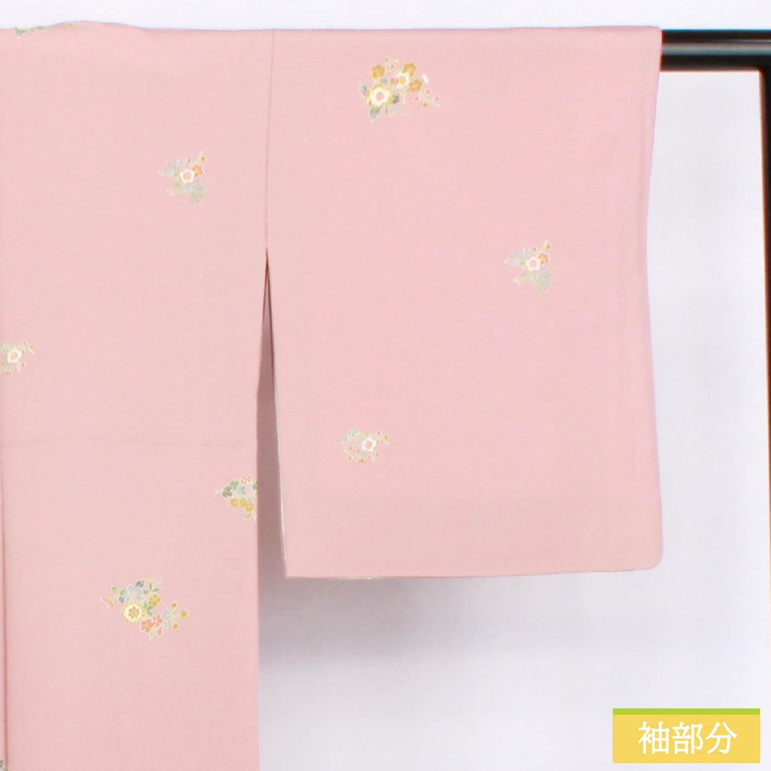 小紋 正絹 Aランク 身丈165.5cm 裄丈66cm 袷 浅紅色（あさべにいろ） 京加賀友禅 小花模様 はればれ加工 ピンク系 1115006353513
