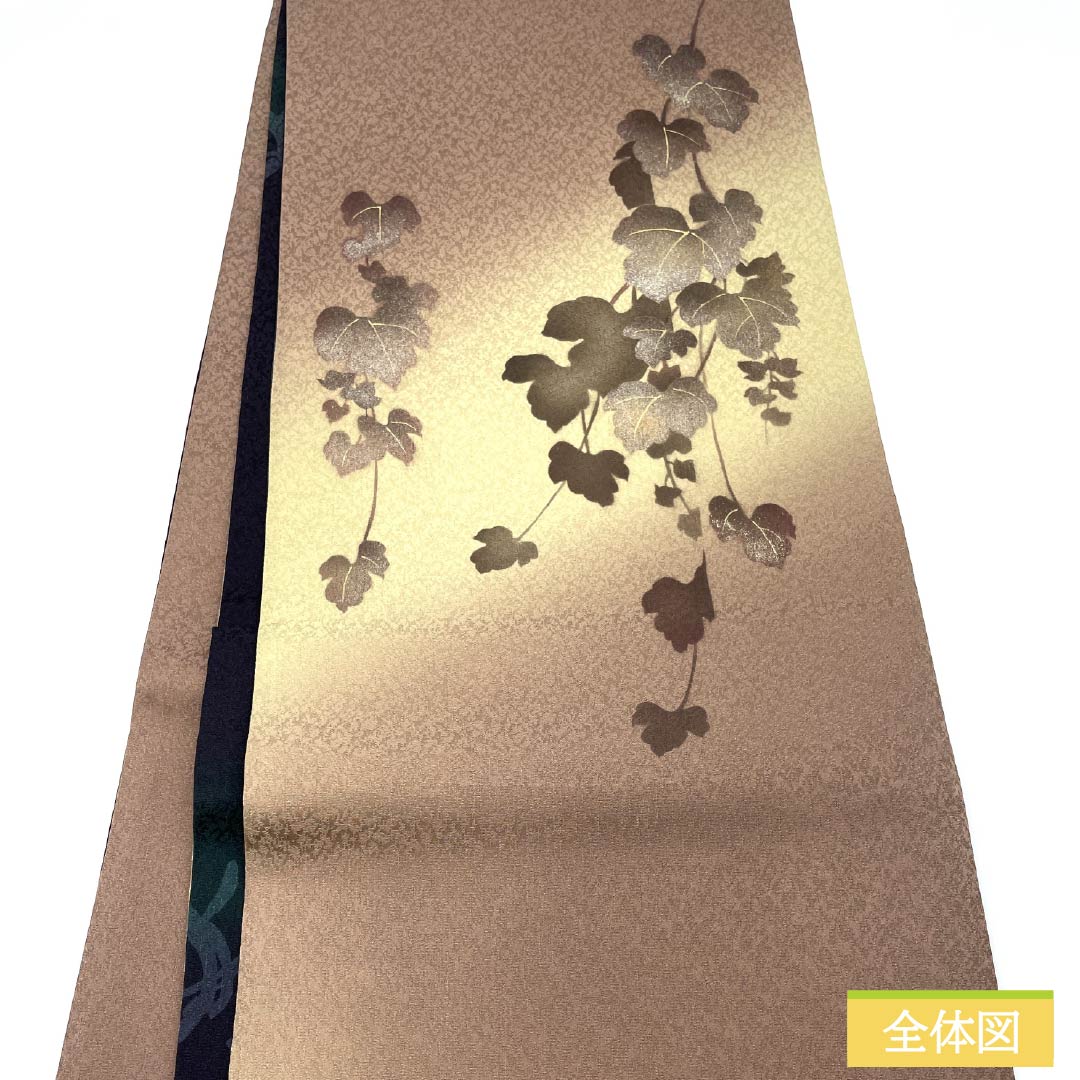 Fukuro Obi, Pure Silk, Koetsu Brown, Artist's Work, Ivy Leaf Dyed Obi, Length 526cm, S Rank, Pointed Pattern, Casual, Brown, 1123012592414