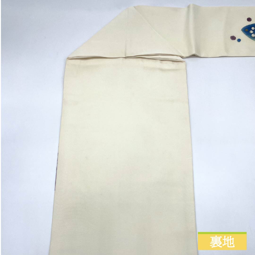 名古屋帯 生成り色（きなりいろ） 染め帯 作家物 辻ヶ花模様 帯丈352cm 正絹 Sランク ポイント柄 セミフォーマル クリーム系 1124008502315 名古屋仕立て