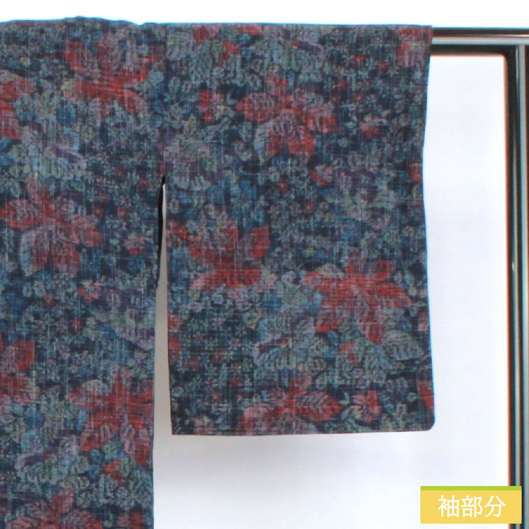 Tsumugi Silk S Rank Length 159.5cm Sleeve Length 66cm Dark Blue Floral Pattern Unlined Navy 1116005152318