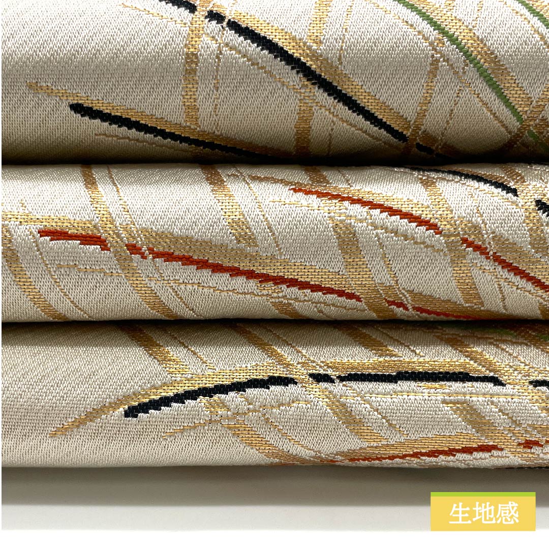 【Unfinished】Half-width obi, polyester, S rank, off-white, geometric pattern, obi length 348 cm, cream-colored, 1125001032315