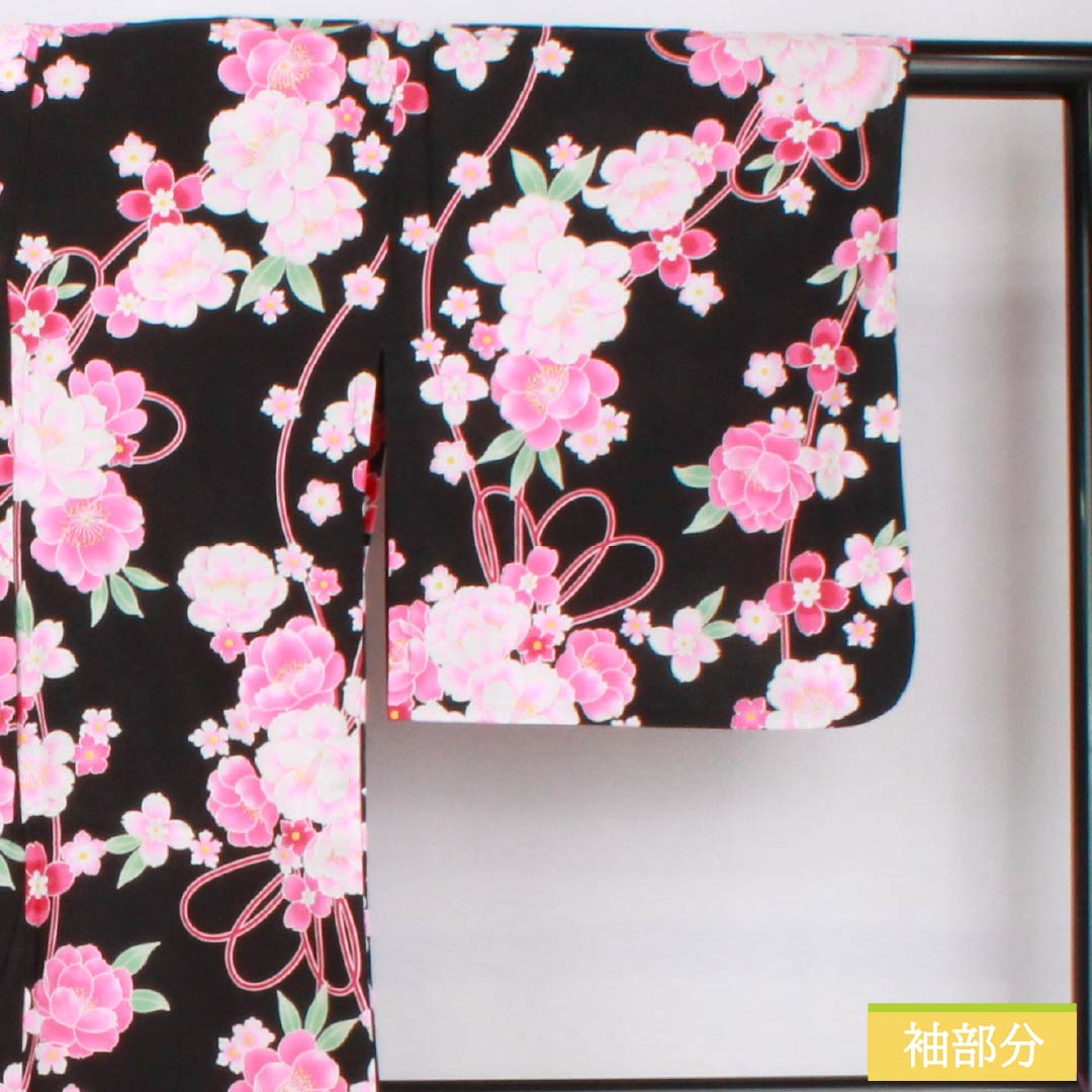 Cotton Yukata, Length 151cm, Sleeve Length 62cm, A Rank, Single Layer, Black, Camellia Pattern, 1118005963210