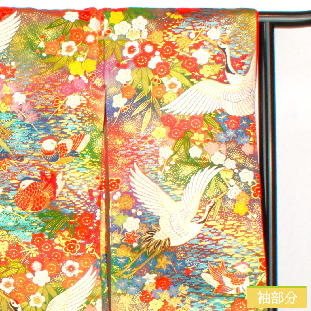 Irodourou Uchikake (Colored Kimono) - Pure Silk, S Rank, Length 192cm, Sleeve Length 67cm, Karaori Weave, Crane, Mandarin Duck, Plum Blossom, and Bamboo Design, Lined, Gradient Pattern, 1110000892999
