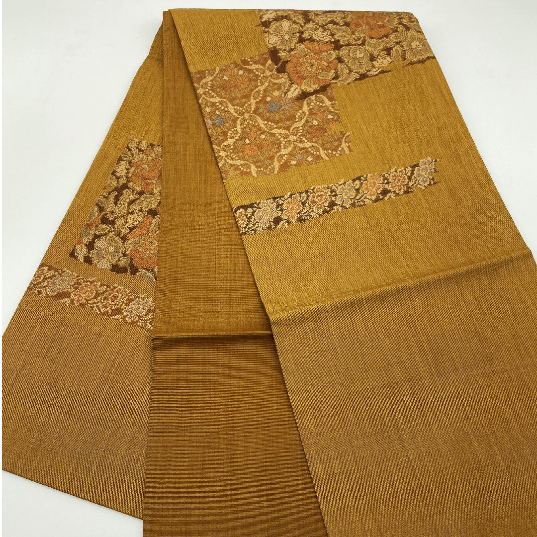 Fukuro Obi (Fragrance Dyeing) Flower Pattern Obi Length 420cm Pure Silk S Rank Point Pattern Casual Brown 1123005152314