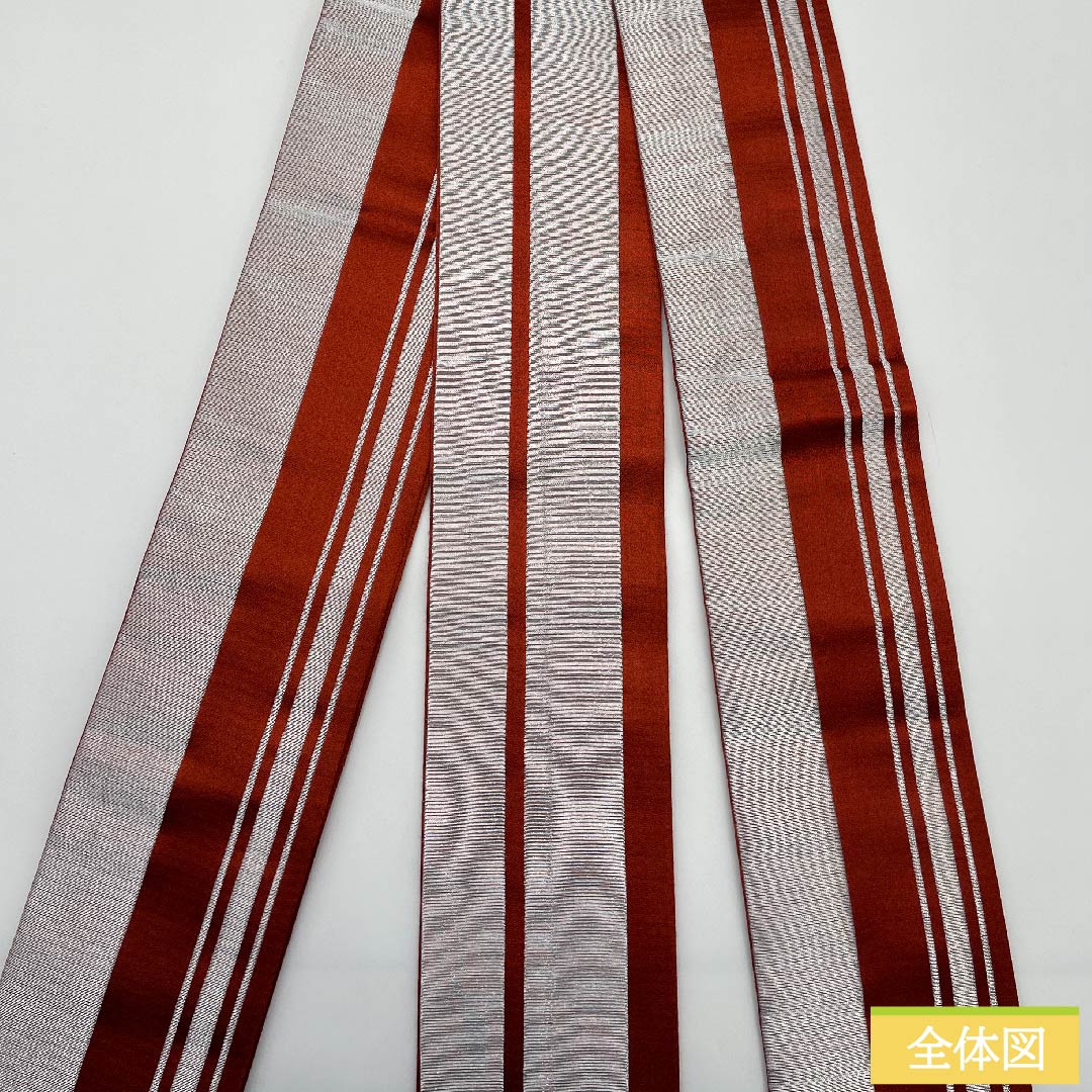 Square belt, polyester, shojochairo (shoujo tea), striped, belt length 346cm, width 10.5cm, S rank, vermilion, 1134000292916