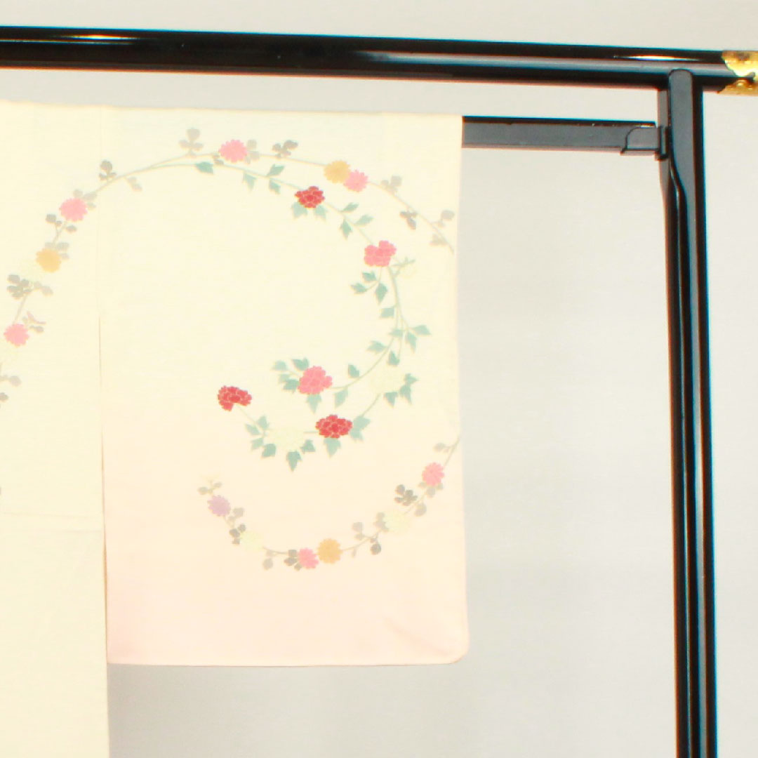 訪問着 正絹 袷 身丈159.5cm 裄丈63cm 薄桜色 京友禅 草花模様 しつけ糸付き 未使用品 Sランク ピンク系 1112003142313