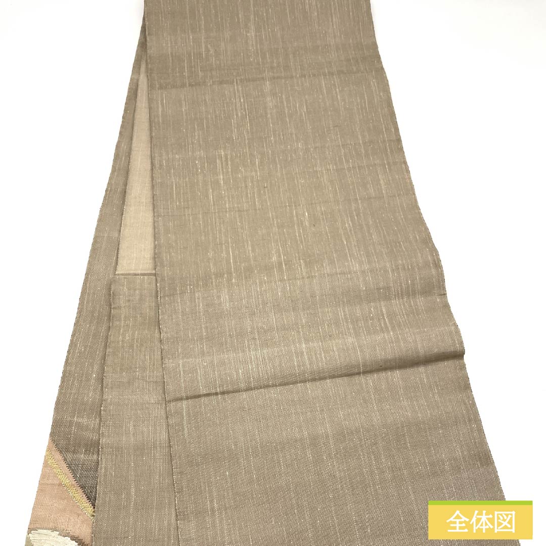 Fukuro Obi, Pure Silk, Furuzareiro (old bleached color), Sukui weave, Rakuen Hougamon, Obi length 454cm, S rank, Point pattern, Casual, Brown, 1123013152414
