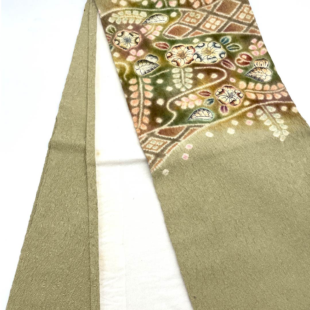 Nagoya obi, steamed chestnut color, Tsujigahana, obi length 340cm, pure silk, A rank, point pattern, semi-formal, yellow, 1124003533323, open style