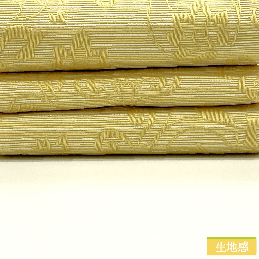 （新品）半幅帯 ポリエステル NEWランク 卵色（たまごいろ） 象牙色（ぞうげいろ） 唐花模様 七宝つなぎ リバーシブル 帯丈400cm 黄系 1125002561423