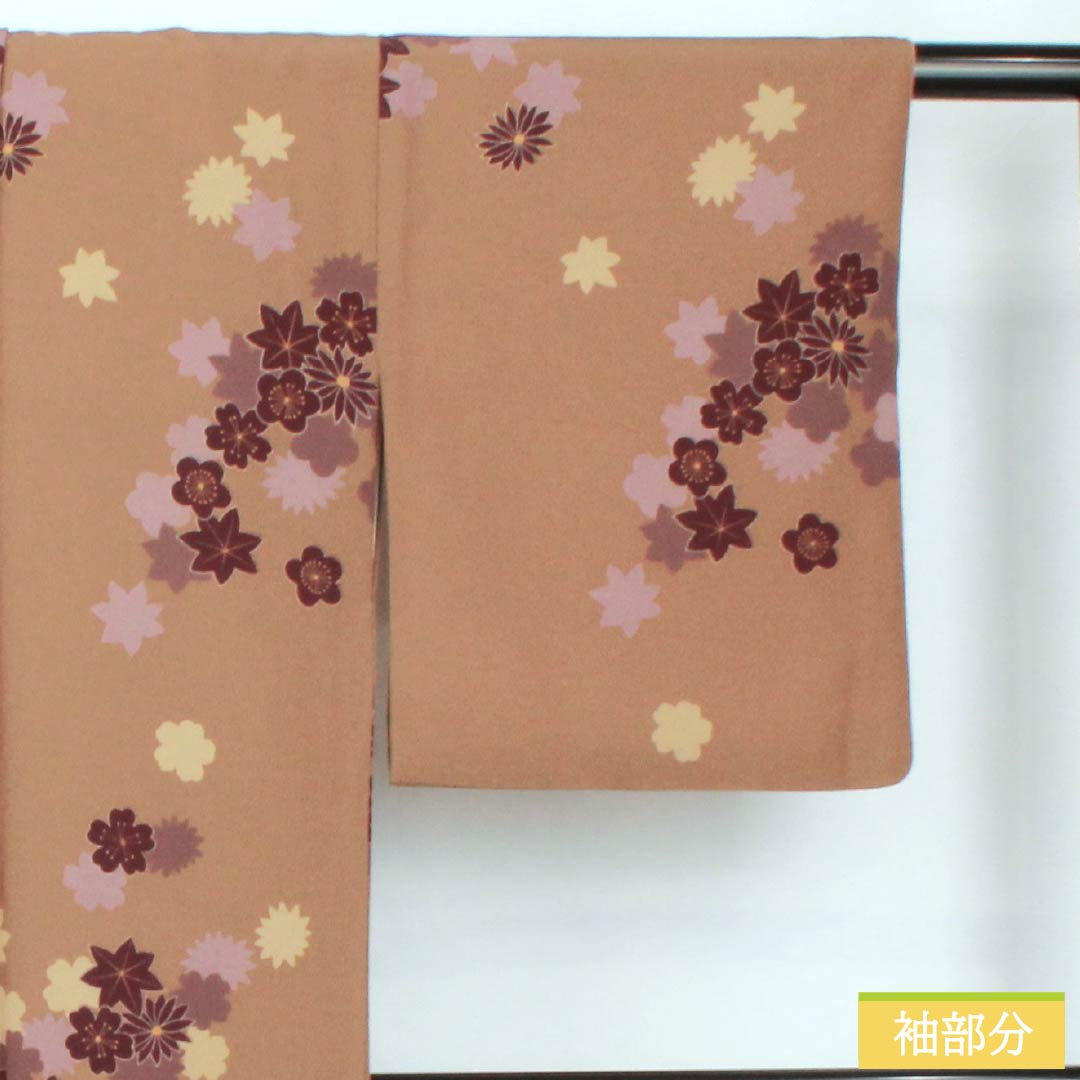 Small pattern, polyester, length 164.5cm, sleeve length 66.5cm, lined, hunting tiger brown (rakko brown), fukiyose, washable kimono, S rank, brown, 1115005802414