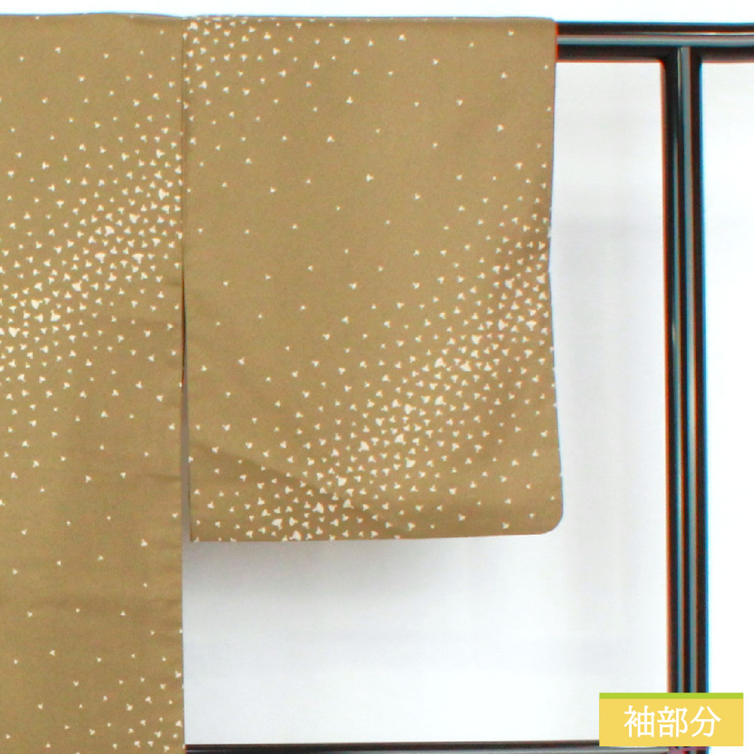 Small pattern, polyester, length 156cm, sleeve length 66.5cm, lined, antique brown, washable kimono, fan, S rank, green, 1115004602319
