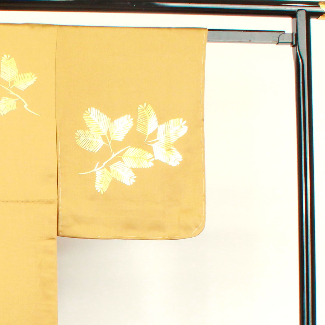 訪問着 袷 身丈158.5cm 裄丈65cm 沈香茶色 金彩加工 松葉 正絹 Sランク 黄系 1112002562323