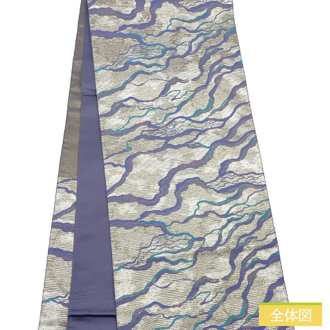 Fukuro Obi (Sash), Pure Silk, S-Rank, Nishijin Weave, with New Repelling Coating, Length 448cm, Pointed Pattern, Semi-Formal, Silver, Item Number 1123016442322