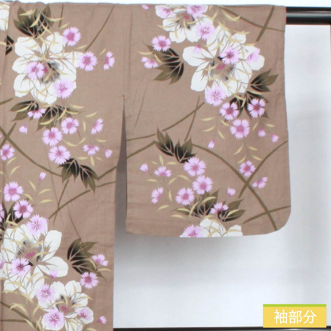 Cotton Yukata, Length 163.5cm, Sleeve Length 65.5cm, S Rank, Single Layer, Beige, Brownish Gray, Pink, 1118006202425