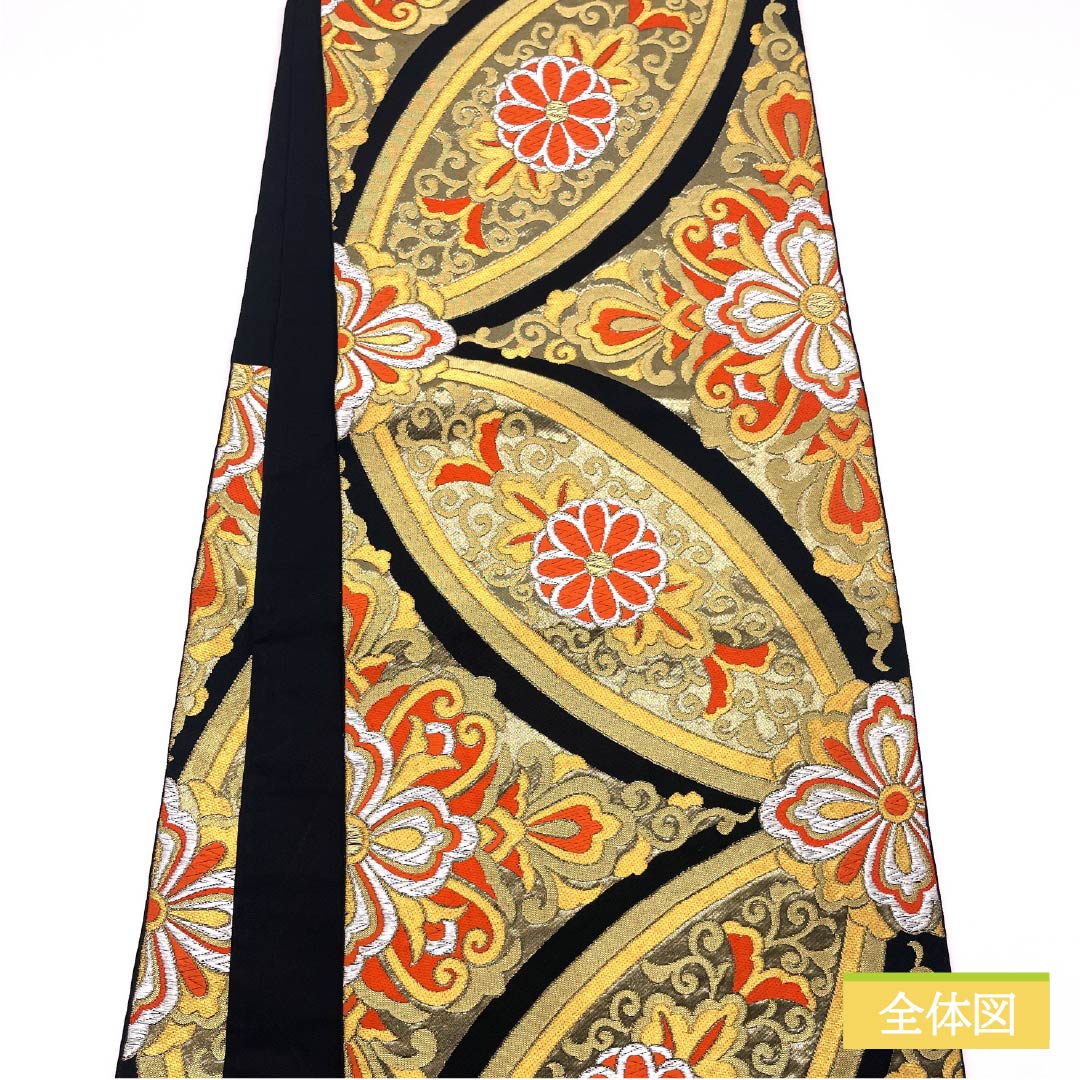 Formal black obi, pure silk, grade A, with shippo plaque and Chinese floral motifs, suitable for furisode (long-sleeved kimono). Length: 428cm. Includes six obi stripes. Product code: 1123015443310