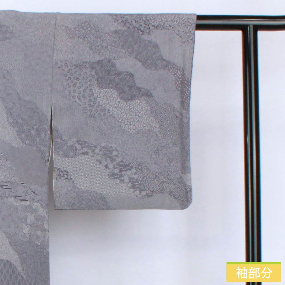 Visiting Kimono, Pure Silk, A-Rank, Lined, Length 155cm, Sleeve Length 64.5cm, Grape Gray (Budounezuiro) Color, Edo Komon Pattern, Stencil Dyed, Pearl Tone Finish, Auspicious Motifs, Purple, Product Number: 1112006183320