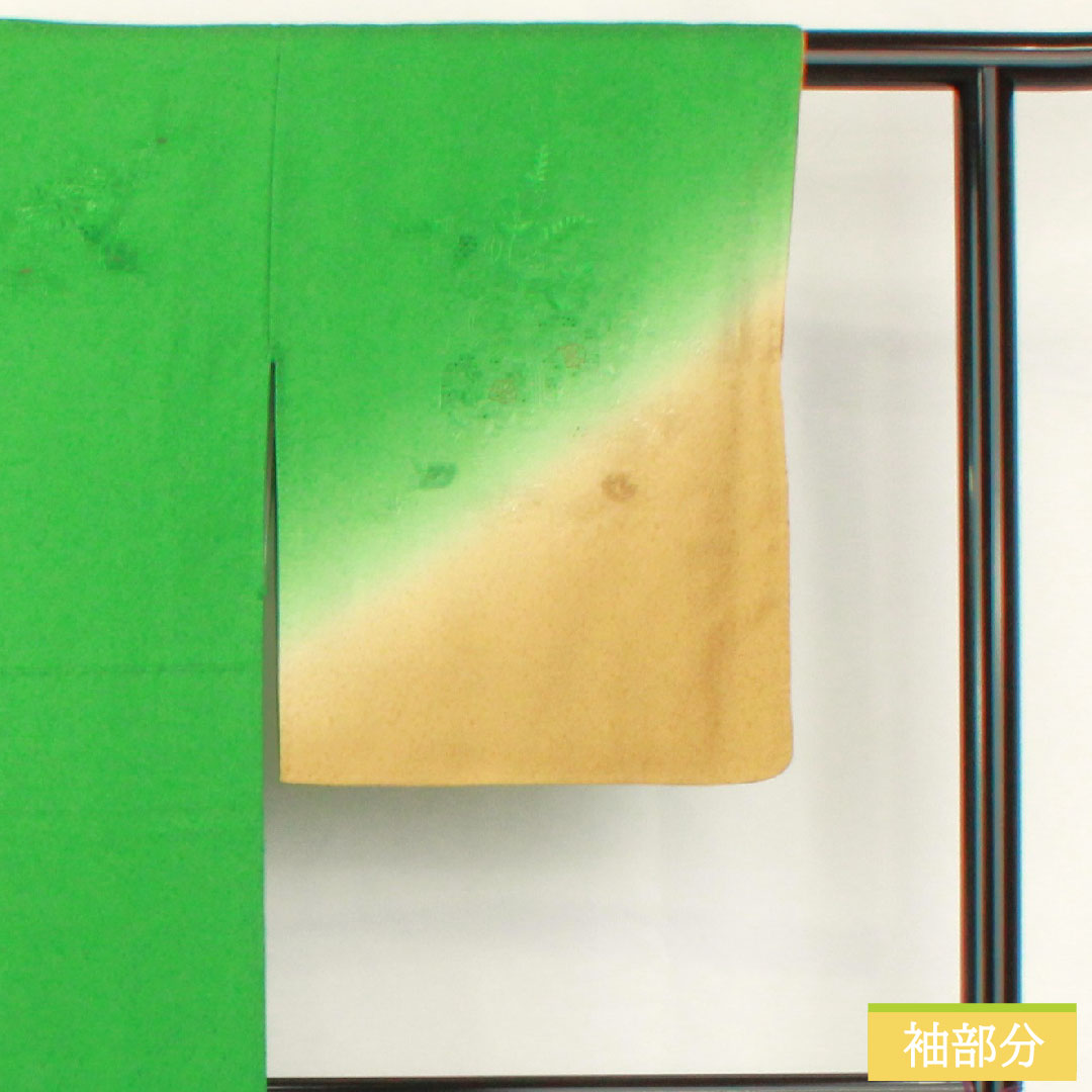 Homongi, pure silk, lined, length 157.5cm, sleeve length 62.5cm, grass green, Shantou embroidery, floral pattern, Scotchgard, S rank, green, 1112004992319