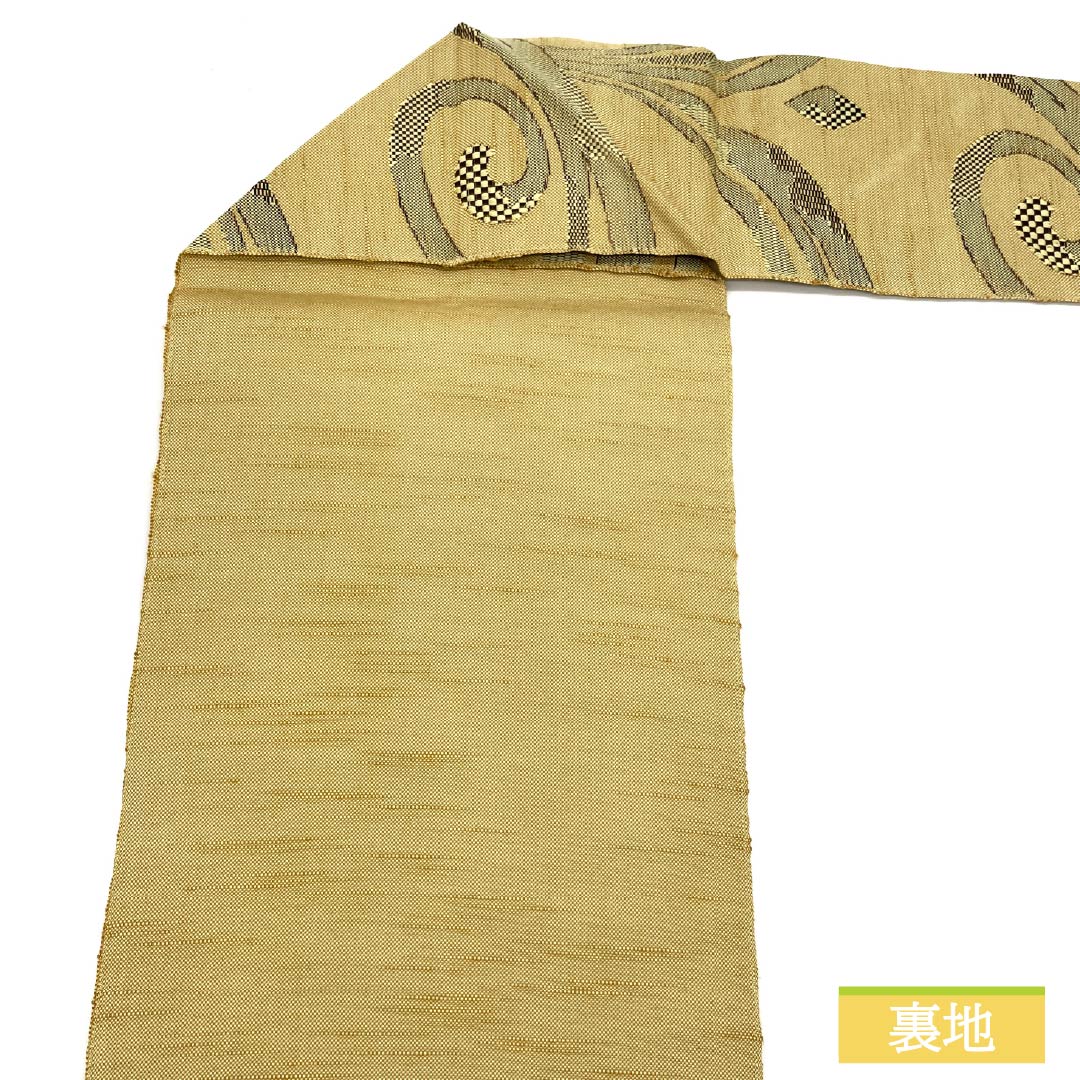 Nagoya obi, straw color, abstract pattern, obi length 361cm, polyester, S rank, six-pass, casual, yellow, 1124007562323, Nagoya style