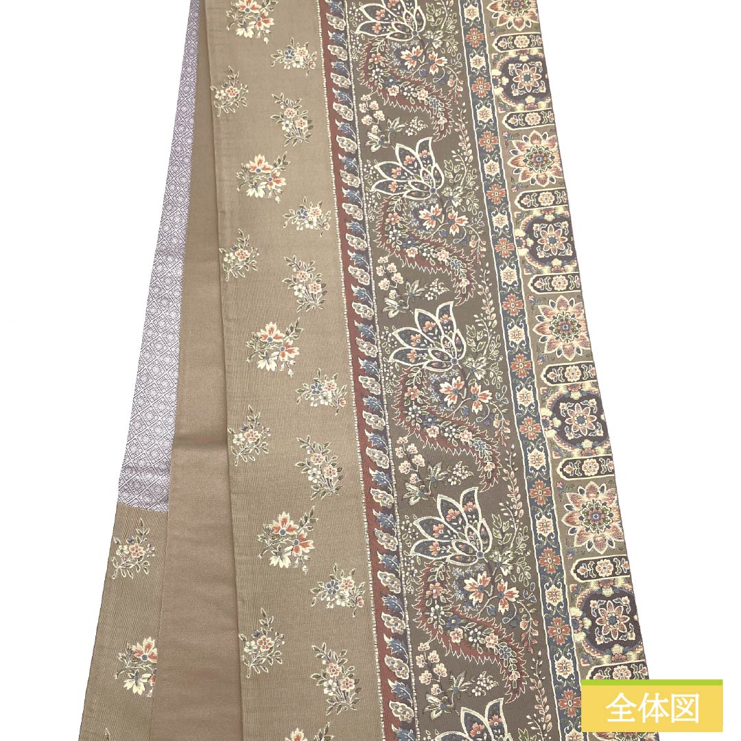 袋帯 正絹 古晒色（ふるざれいろ） 紹巴織 抽象花 帯丈434cm Sランク 六通 セミフォーマル ベージュ系 1123015022325