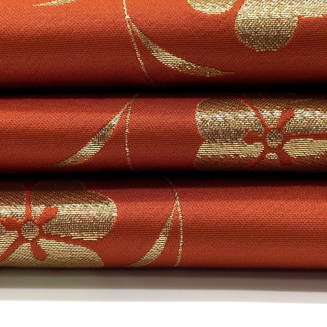 【Unstitched】Half-width obi, polyester, A rank, scarlet, wood sorrel, reversible. Obi length 340cm, orange系. 1125002063326