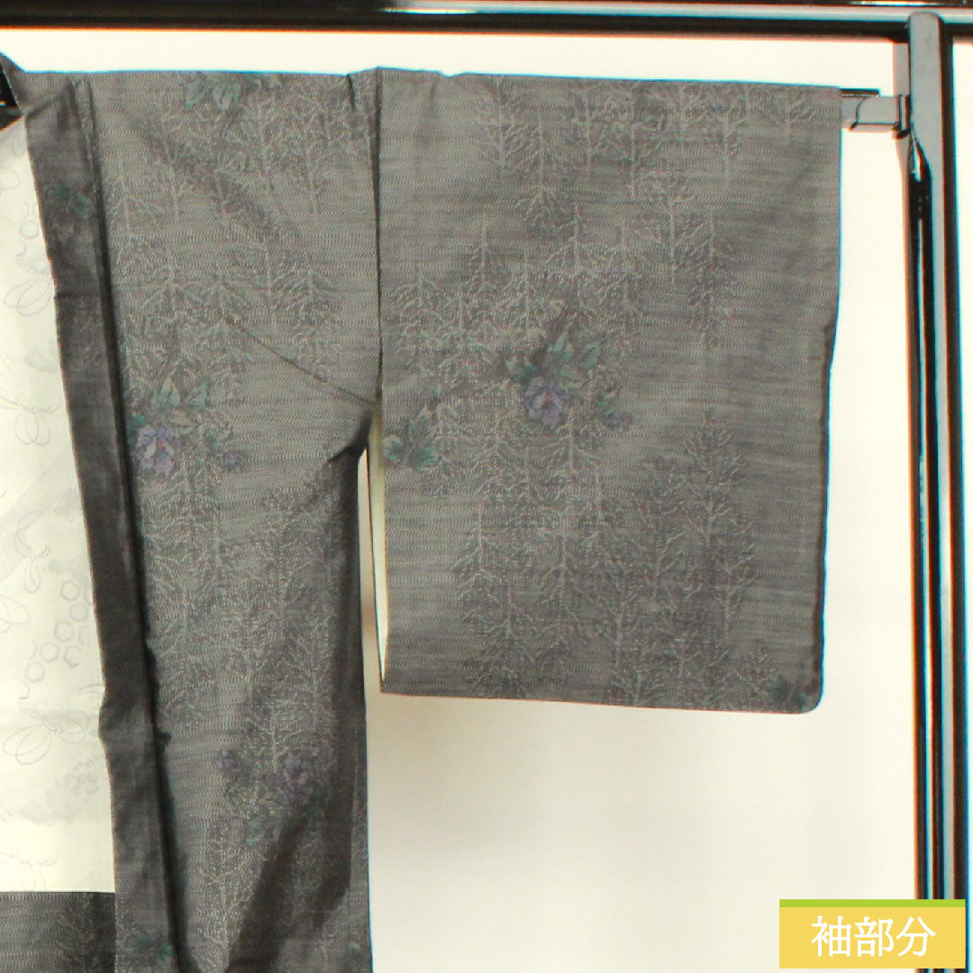 Haori, pure silk, length 84cm, sleeve length 66cm, Oshima Tsumugi, weft kasuri, floral pattern, S rank, lined, black, 1117001162910