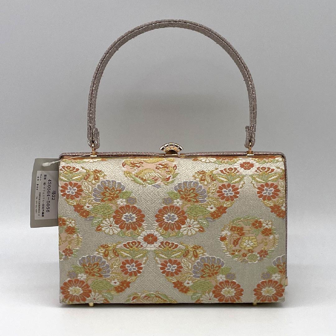 (Like New) Formal Zori and Bag Set, Chrysanthemum Design, Obi Fabric, Size M, Silver, 1133000361322