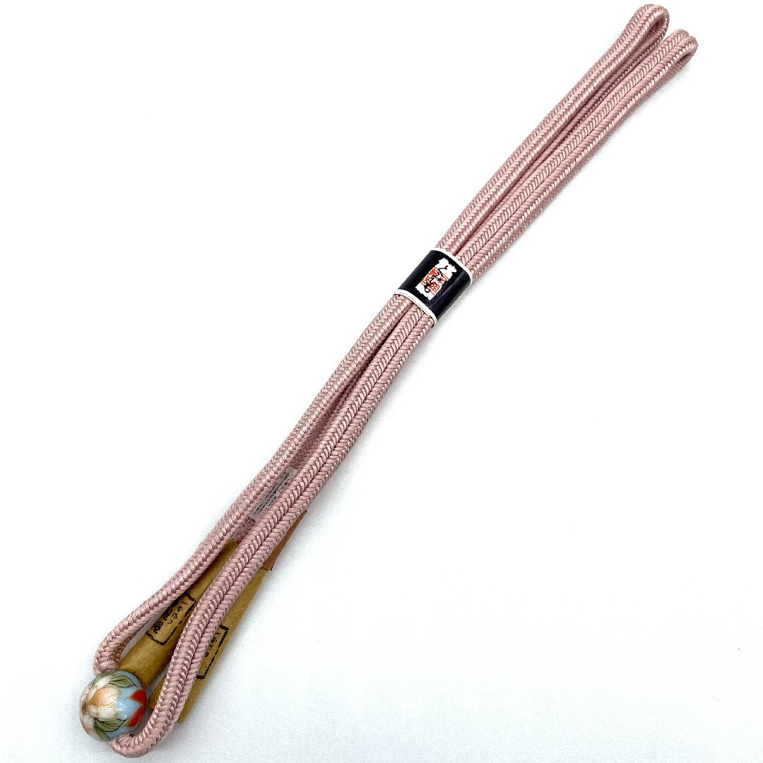 （新古品） 帯締め 正絹 四分紐 退紅色（あらそめいろ） 手組紐 冠紐 京焼帯留め 長さ約136cm 幅約1cm カジュアル Sランク ピンク系 1135000022313