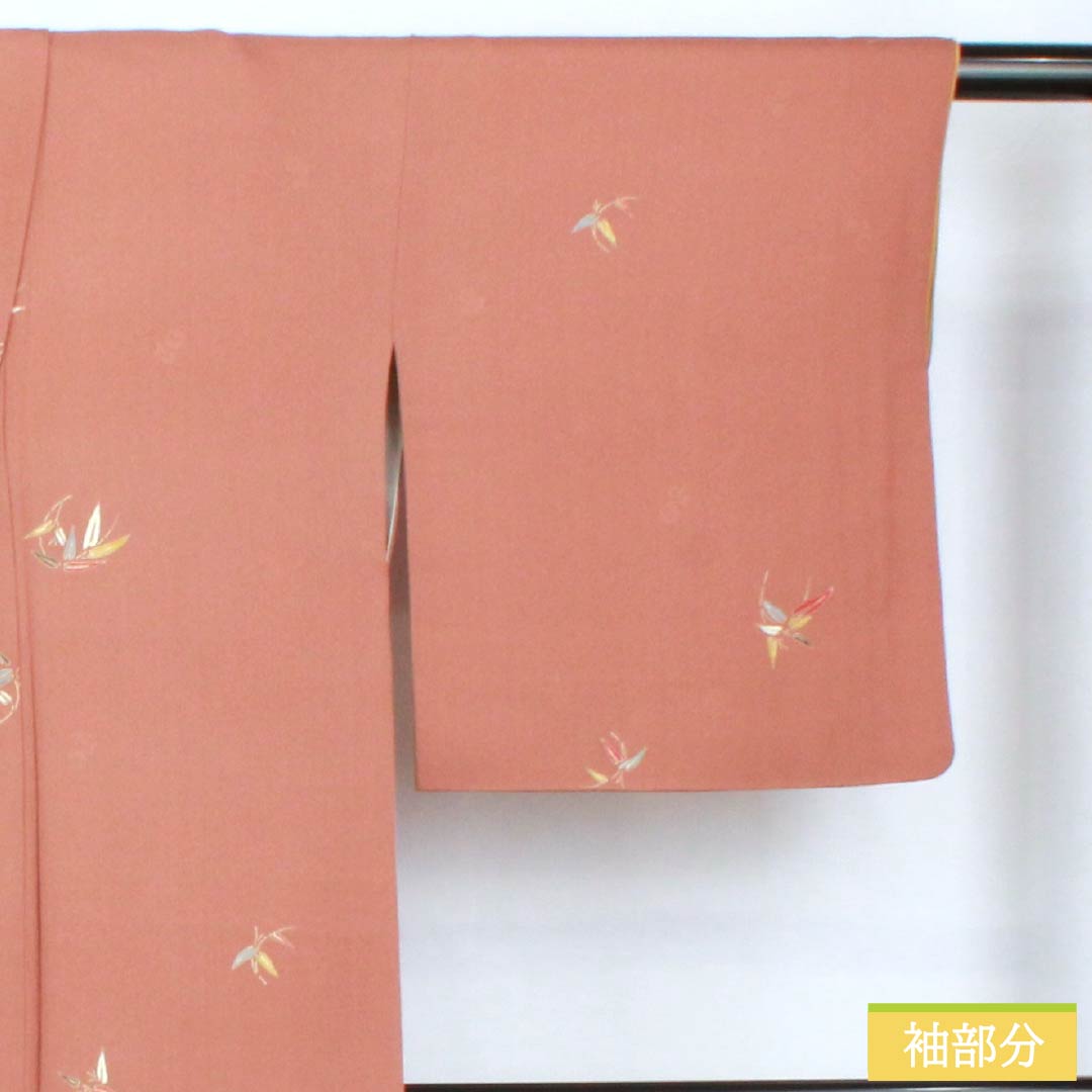 Komon, pure silk, length 163.5cm, sleeve length 66cm, lined, Tokiasagi-iro (light blue), Kyo-Yuzen, bamboo leaf, pearl tone finish, S rank, brown, 1115005742414