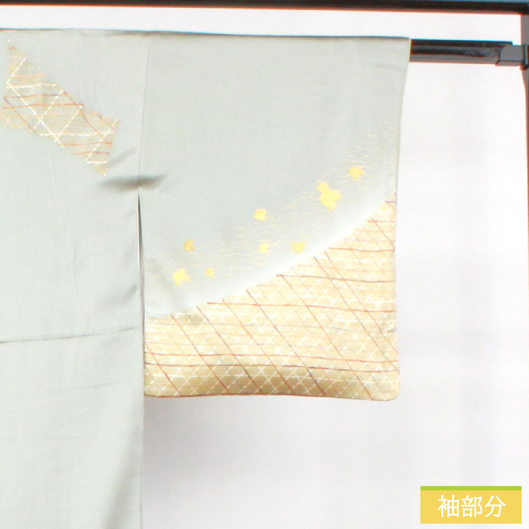 Homongi, pure silk, lined, length 154cm, sleeve length 65cm, Kyoto Yuzen, embroidery, A rank, green, 1112004123219