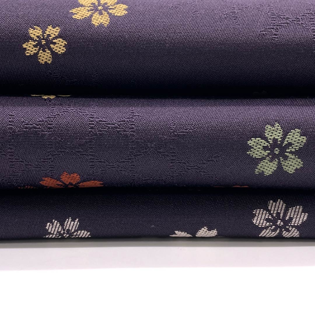 【未仕立】半幅帯 ポリエステル Sランク 深紫色（ふかきむらさきいろ） 桜     帯丈388cm 紫系 1125002132320