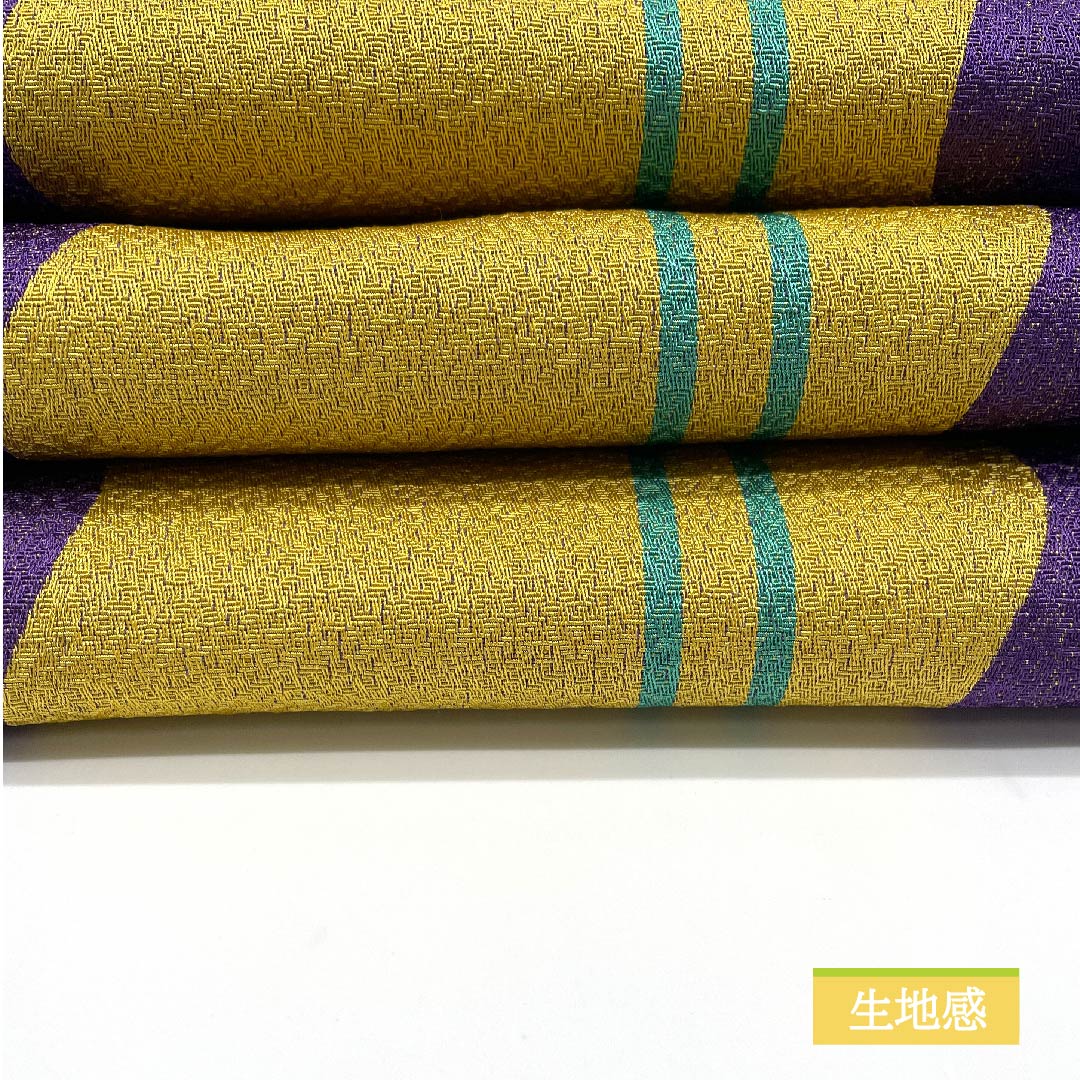 [Unfinished] Half-width obi, polyester, A rank, Haze-iro (brownish yellow), geometric pattern, waves, Obi length 340cm, Yellow系 1125000883323