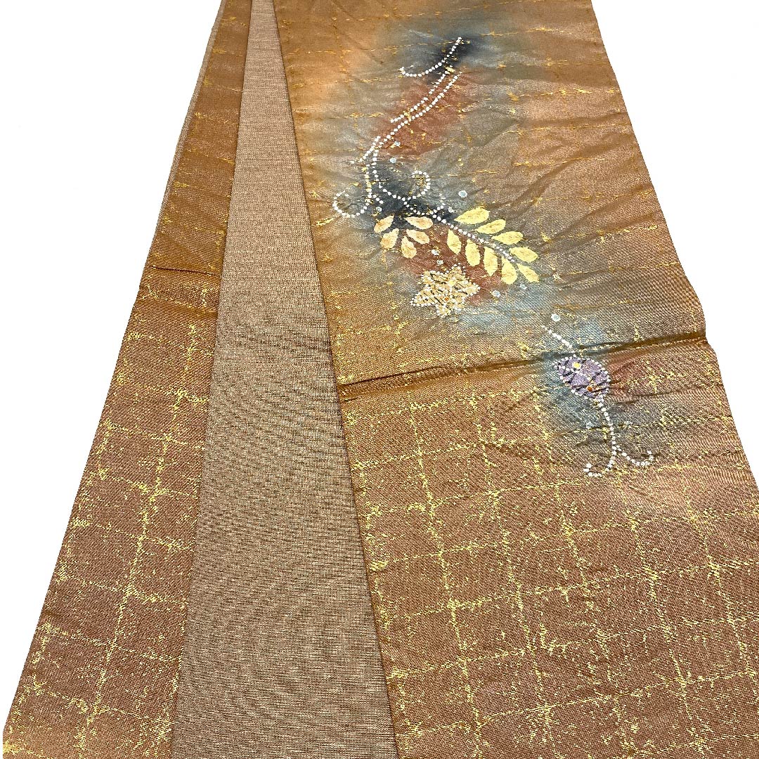 袋帯 駱駝色（らくだいろ） 辻ヶ花 ラメ 帯丈448cm 正絹 Aランク ポイント柄 フォーマル 茶系 1123005713314