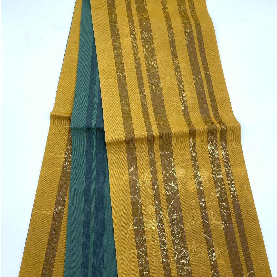 袋帯 狐色（きつねいろ） 夏帯 すすき 花模様 夏物 帯丈438cm 正絹 Sランク 全通 カジュアル 黄系 1123007732323