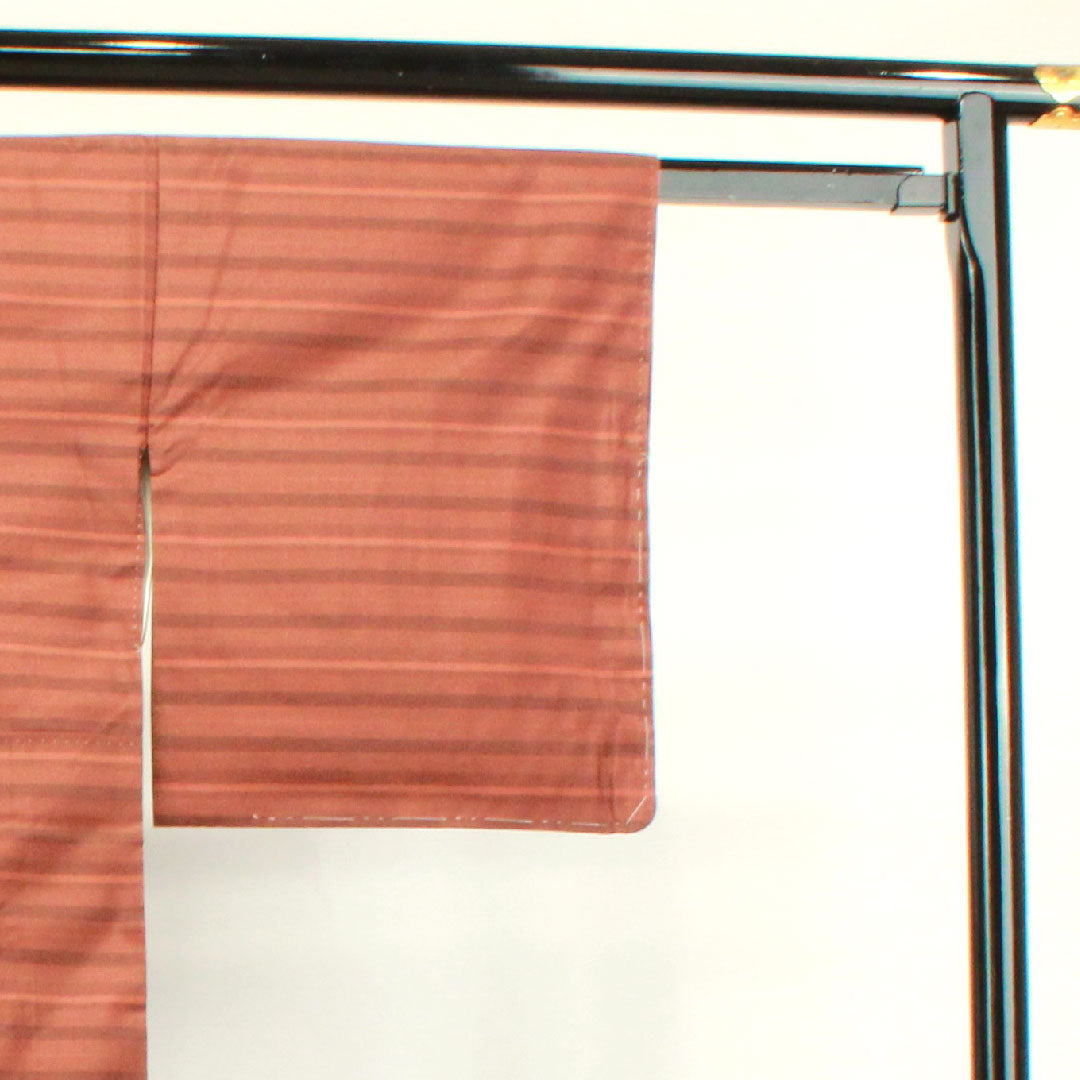 紬 正絹 身丈155.5cm 裄丈62.5cm  横段 Aランク 袷 茶系 1116002793314